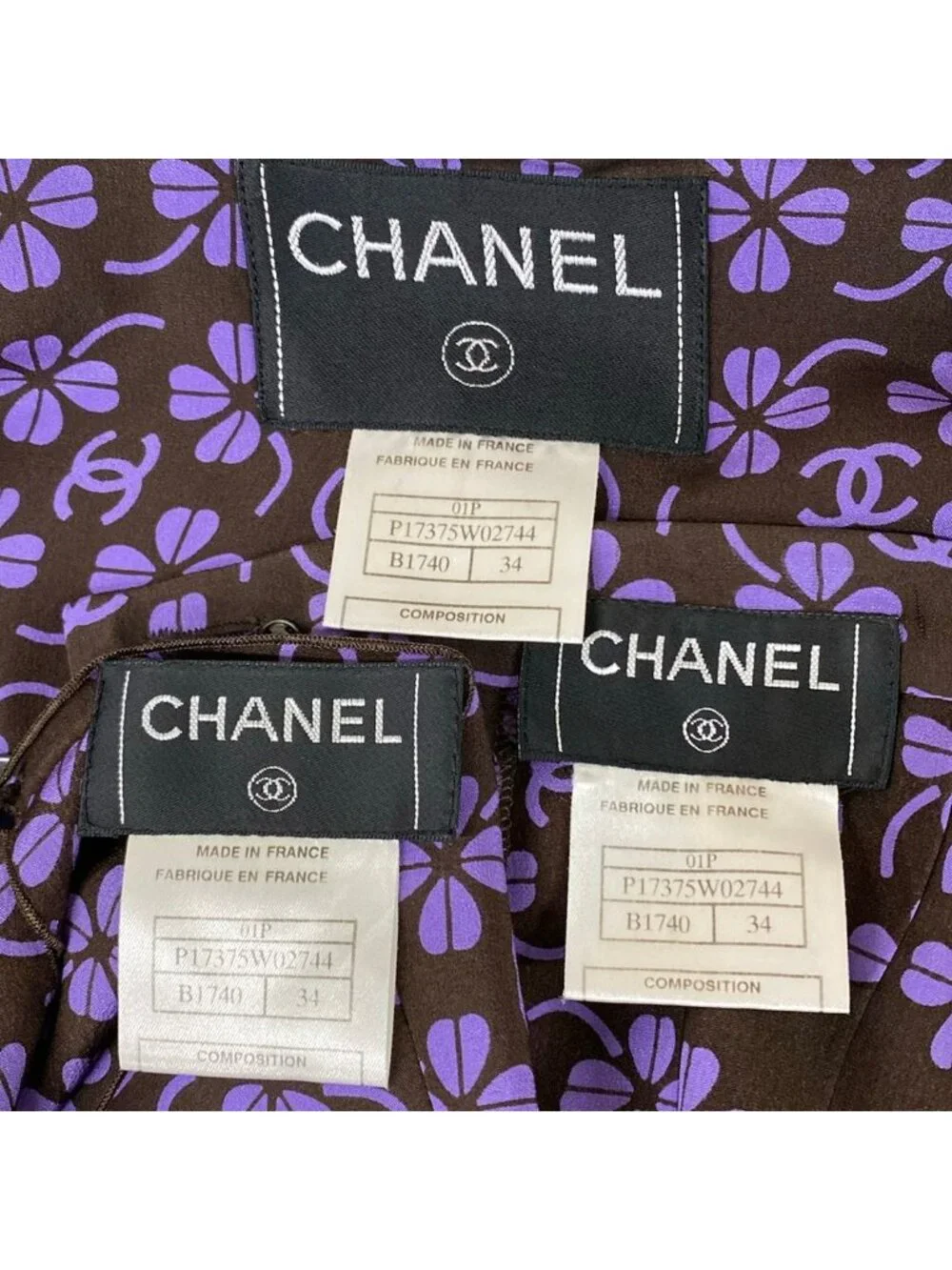 Chanel Skirt Suit Dark Brown Purple Clover CC Logo Pleats Set Wool